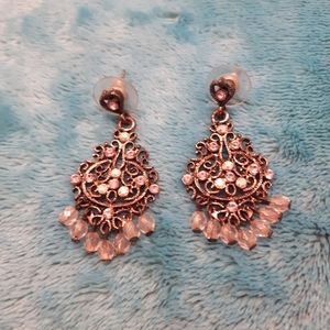 Rose Gold Crystal Chandelier Earrings Y2K